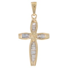Yellow Gold Diamond Cross Pendant - 14k Baguette .50ctw Faith