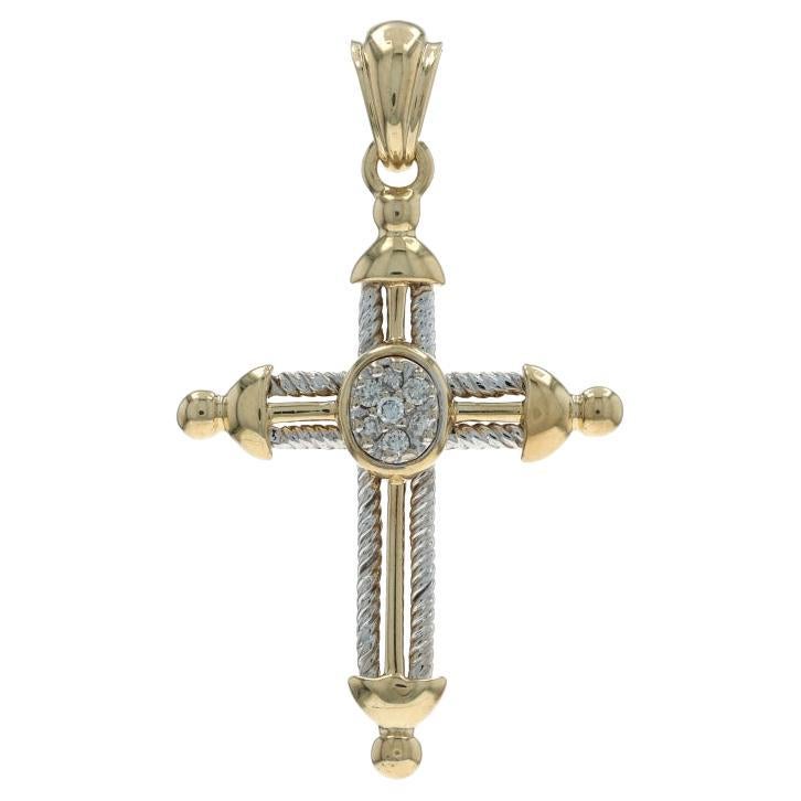 Pendentif croix en or jaune avec diamant - 14k Round Brilliant .10ctw Faith