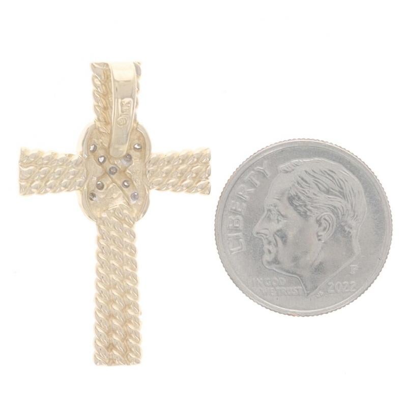 Round Cut Yellow Gold Diamond Cross Pendant - 14k Round Brilliant .10ctw Faith Rope Knot For Sale