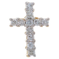 Ciondolo a croce in oro giallo con diamante tondo Brilliante 14k 0,17ctw Fede