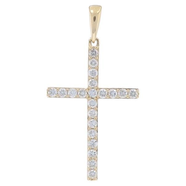 Yellow Gold Diamond Cross Pendant - 14k Round Brilliant .30ctw Faith