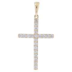 Yellow Gold Diamond Cross Pendant - 14k Round Brilliant .30ctw Faith