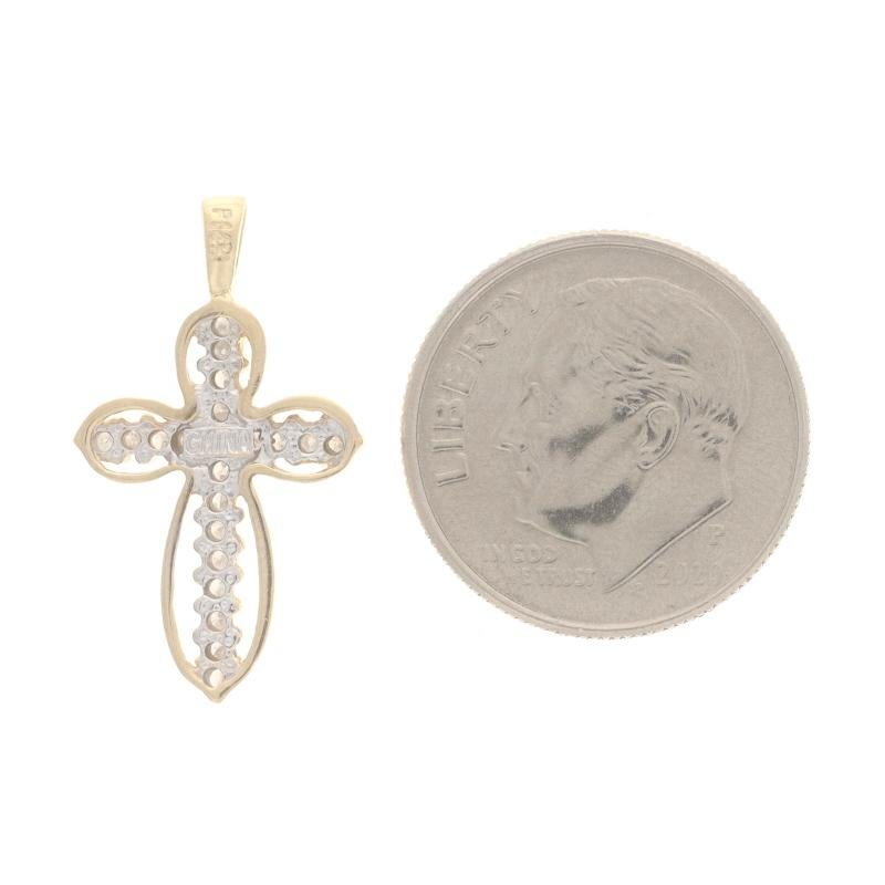 Women's Yellow Gold Diamond Cross Pendant - 14k Single Cut .16ctw Faith For Sale