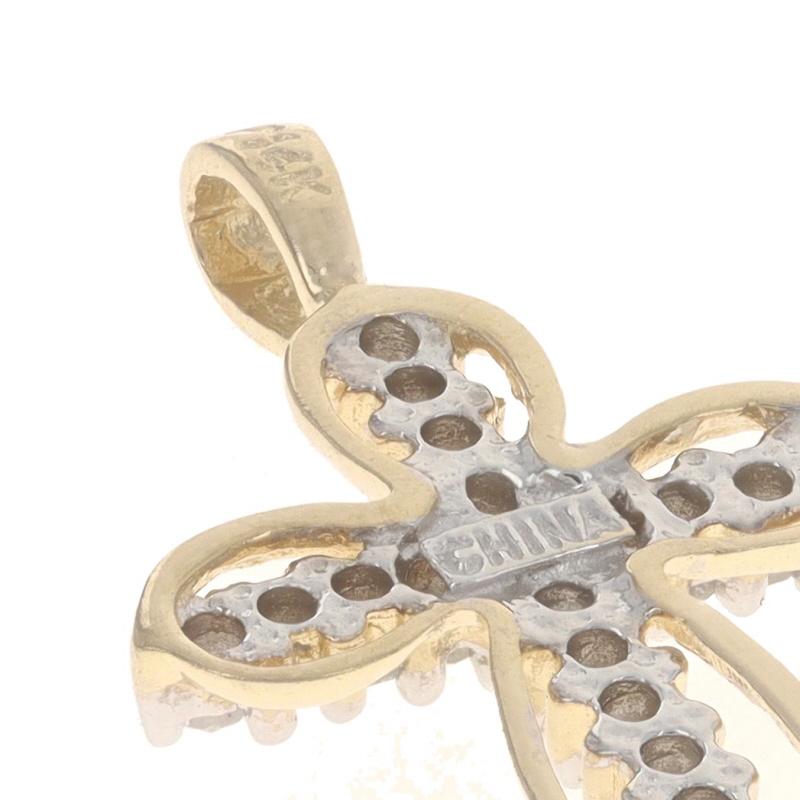 Yellow Gold Diamond Cross Pendant - 14k Single Cut .16ctw Faith For Sale 1
