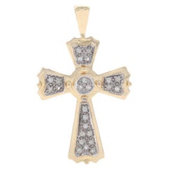 Yellow Gold Diamond Cross Pendant - 14k Single Cut .25ctw Faith Milgrain