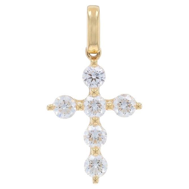 Yellow Gold Diamond Cross Pendant - 18k Round Brilliant .62ctw Faith