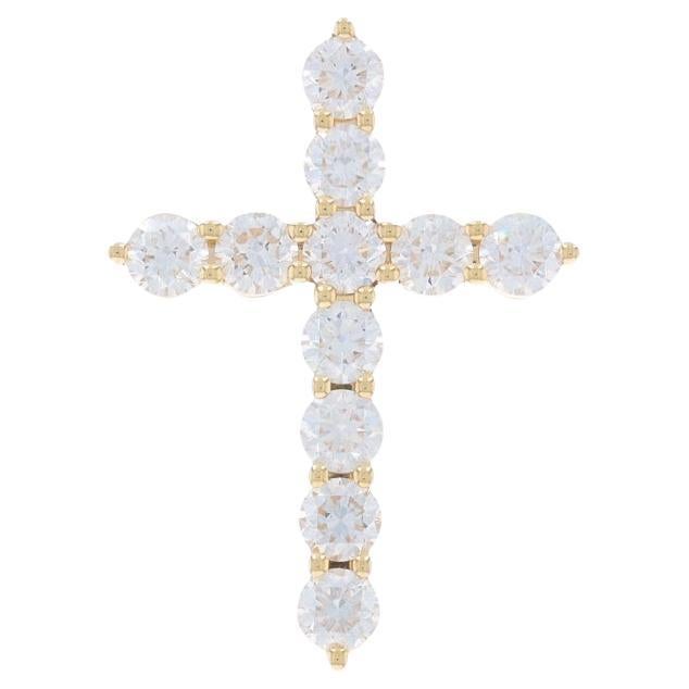 Yellow Gold Diamond Cross Pendant - 18k Round Brilliant .88ctw Faith