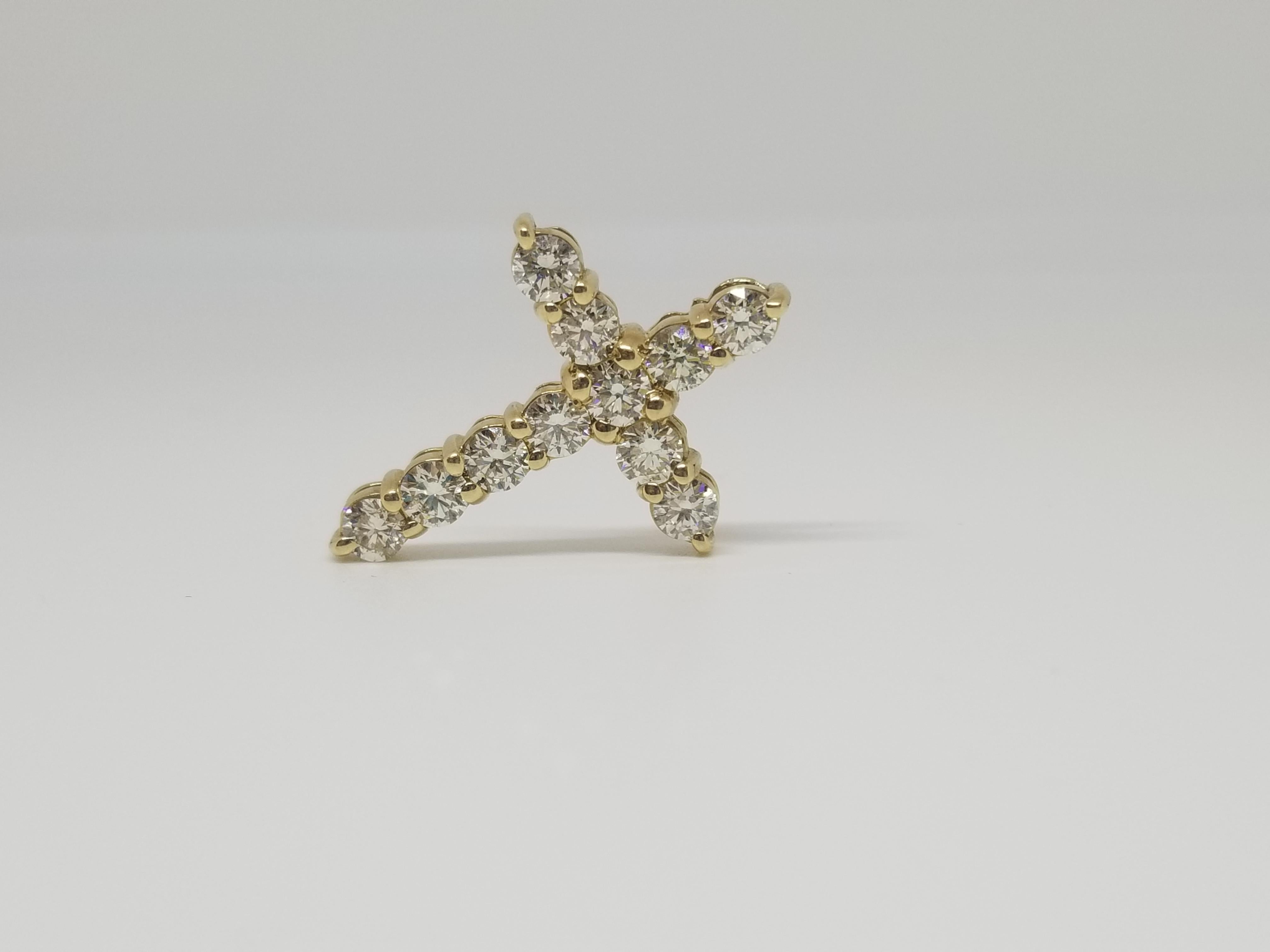 Women's or Men's 2.22 Carat Yellow Gold Diamond Cross Pendant