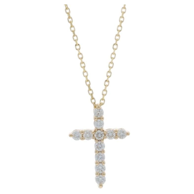 Collier croix en or jaune avec diamant - 14k Round .25ctw Faith Ajustable