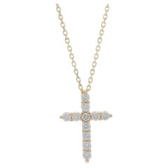 Collar Colgante Cruz Diamante Oro Amarillo - 14k Redondo .25ctw Fe Ajustable