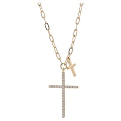 Yellow Gold Diamond Cross Pendant Necklace 14k Round Brilliant Faith Adjustable