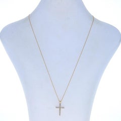 Yellow Gold Diamond Cross Pendant Necklace, 14k Round Cut .24ctw Faith
