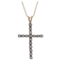 Yellow Gold Diamond Cross Pendant Necklace, 14k Round Cut .24ctw Faith