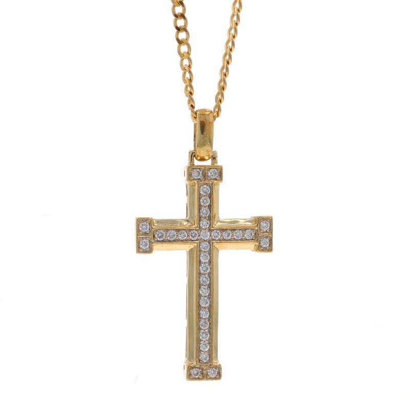 Metal Content: 10k Yellow Gold & 10k White Gold

Stone Information

Natural Diamonds
Carat(s): .50ctw
Cut: Round Brilliant
Color: H - I
Clarity: SI2 - I1

Total Carats: .50ctw

Fastening Type: Lobster Claw Clasp
Theme: Cross,