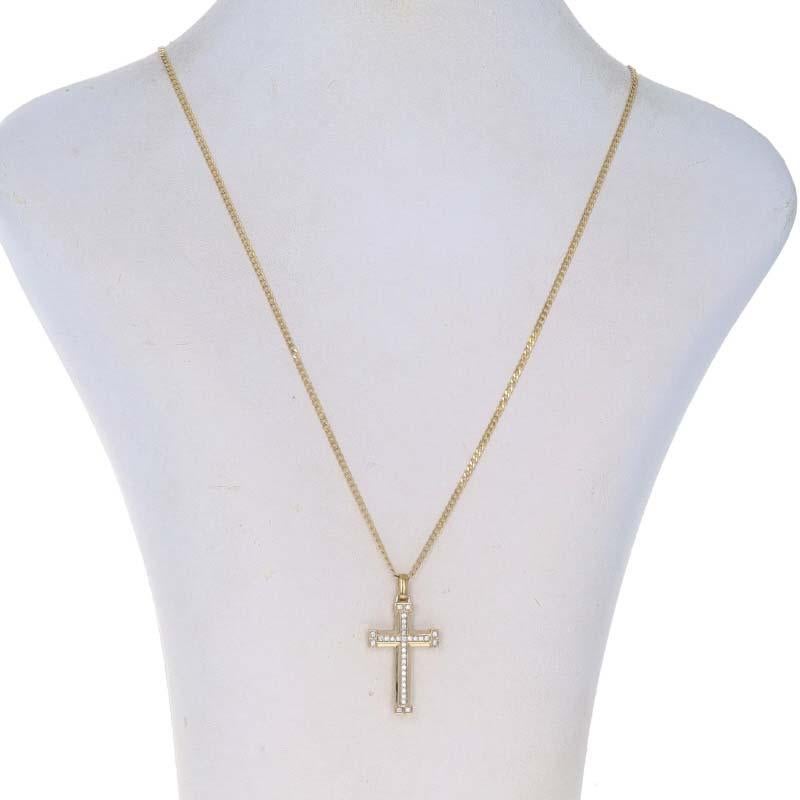 Round Cut Yellow Gold Diamond Cross Unisex Pendant Necklace 22
