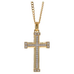 Collar Colgante Unisex Cruz Diamante Oro Amarillo 22" - 10k Redondo .50ctw Fe
