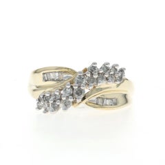 Yellow Gold Diamond Crossover Band - 10k Round & Baguette .50ctw Garland Ring