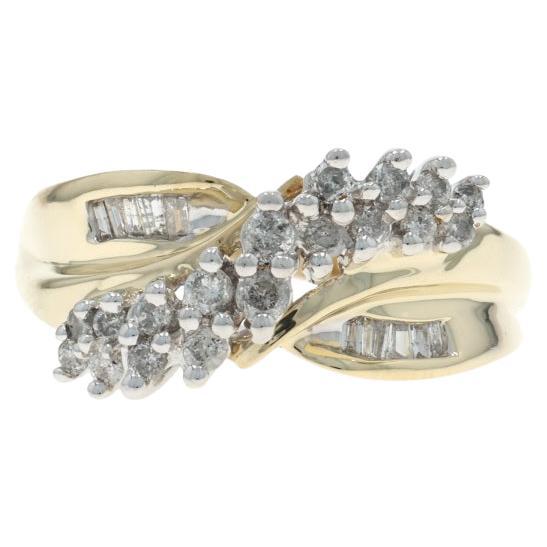 Yellow Gold Diamond Crossover Band - 10k Round 
Baguette .50ctw Garland Ring For Sale