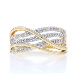 Yellow Gold Diamond Crossover Band - 10k Single Cut .15ctw Wave Ring