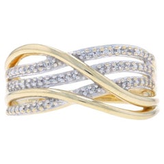 Yellow Gold Diamond Crossover Band - 10k Single Cut .15ctw Wave Ring