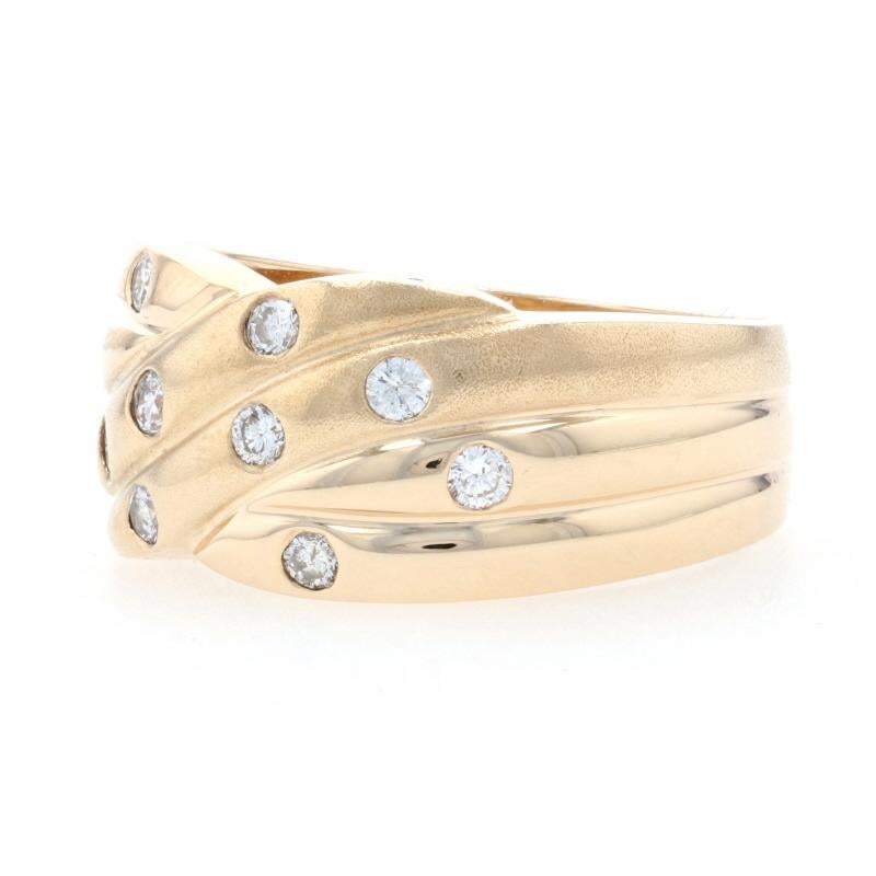 Yellow Gold Diamond Crossover Band, 14k Round Brilliant .30ctw Ribbed Matte Ring 3