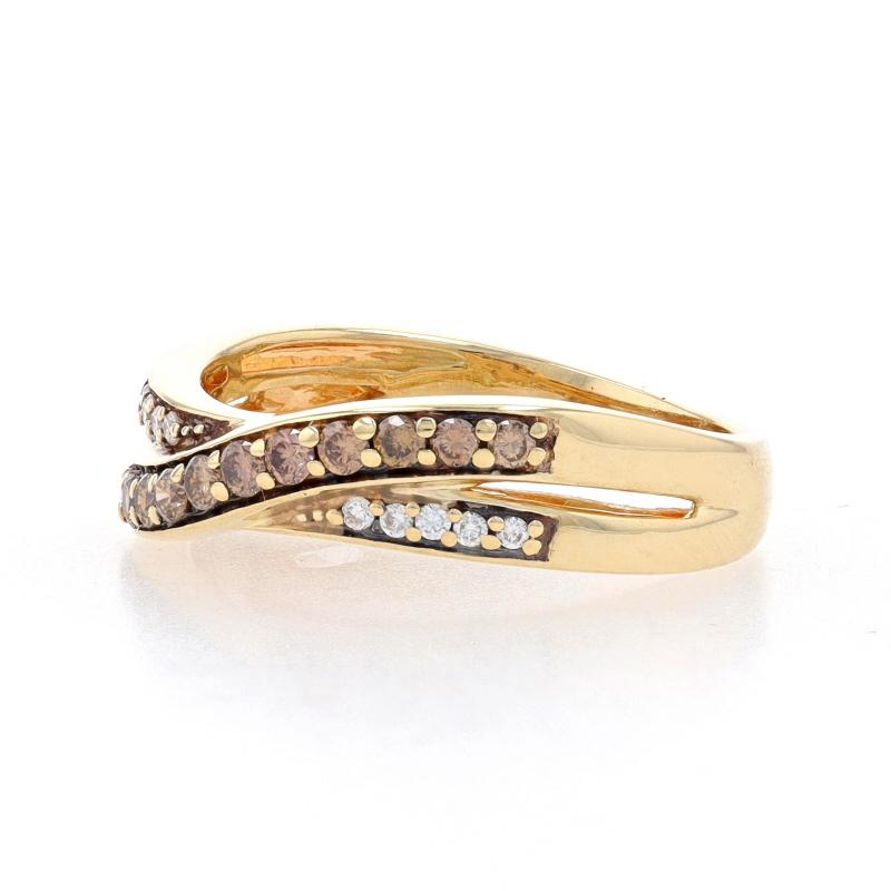 Round Cut Yellow Gold Diamond Crossover Band - 14k Round Brilliant .30ctw Ring For Sale