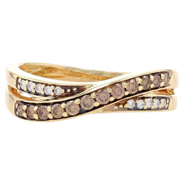 Yellow Gold Diamond Crossover Band - 14k Round Brilliant .30ctw Ring