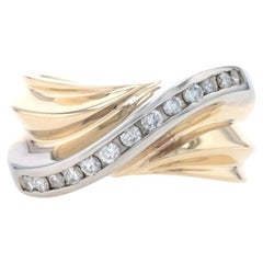 Yellow Gold Diamond Crossover Band - 14k Round Brilliant Cut .35ctw Ring