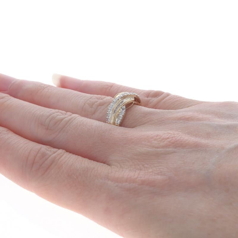 Women's Yellow Gold Diamond Crossover Band - 14k Single and Baguette .15ctw Ring For Sale