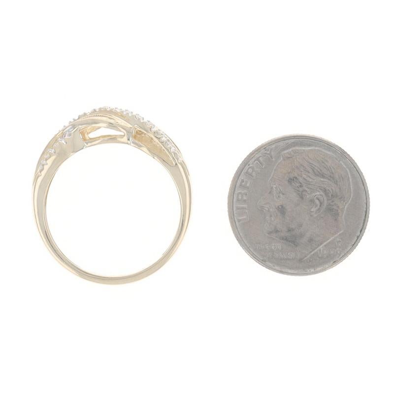 Yellow Gold Diamond Crossover Band - 14k Single and Baguette .15ctw Ring For Sale 1