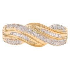 Yellow Gold Diamond Crossover Band - 14k Single and Baguette .15ctw Ring