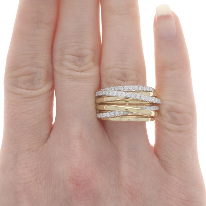 Round Cut Yellow Gold Diamond Crossover Band - 18k Round Brilliant 1.18ctw Ring