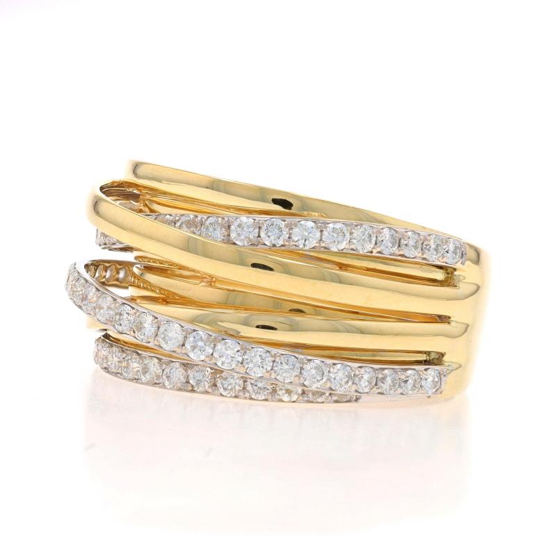 Yellow Gold Diamond Crossover Band - 18k Round Brilliant 1.18ctw Ring In Excellent Condition In Greensboro, NC