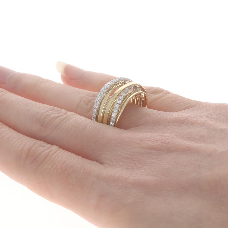 Women's Yellow Gold Diamond Crossover Band - 18k Round Brilliant 1.18ctw Ring