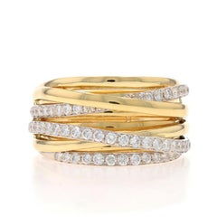 Yellow Gold Diamond Crossover Band - 18k Round Brilliant 1.18ctw Ring