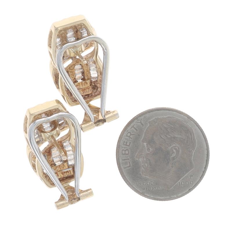 Boucles d'oreilles J Gold en or jaune avec diamants Baguette .50ctw Pierced Excellent état - En vente à Greensboro, NC