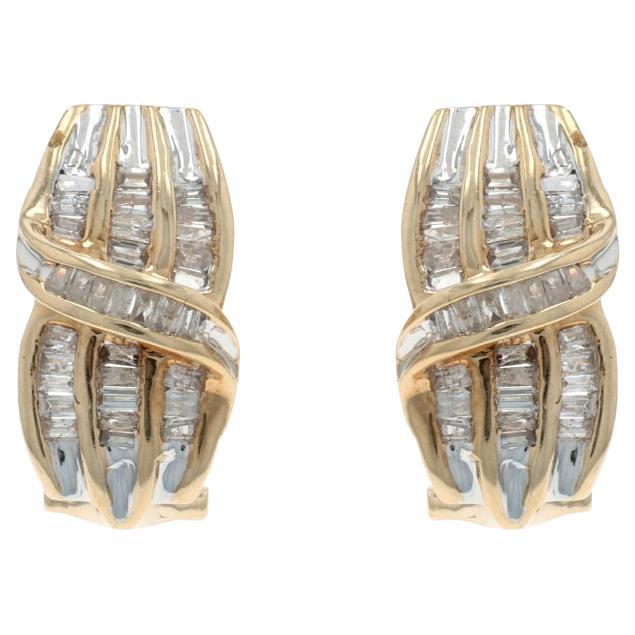 Boucles d'oreilles J Gold en or jaune avec diamants Baguette .50ctw Pierced
