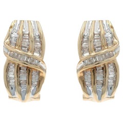 Boucles d'oreilles J Gold en or jaune avec diamants Baguette .50ctw Pierced