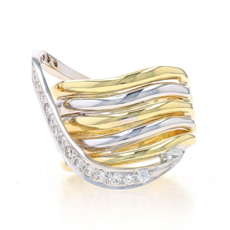 Round Cut Yellow Gold Diamond Crossover Wave Band - 18k Round Brilliant .76ctw Ring For Sale