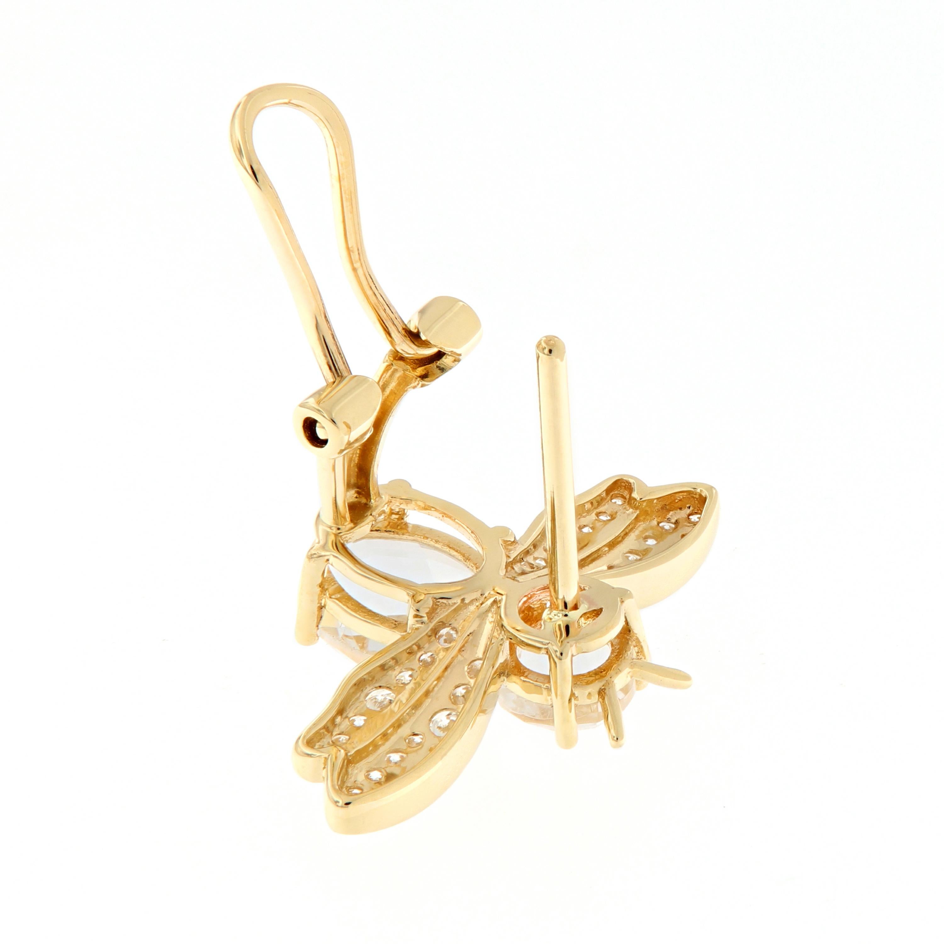 Women's Yellow Gold Diamond Crystal Bumblebee Stud Earrings
