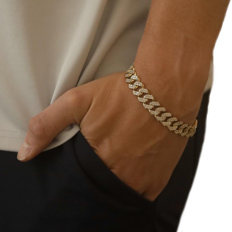 Oro amarillo Diamante Cubano Cadena de eslabones Pulsera para hombre 7 1/2