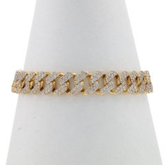 Oro amarillo Diamante Cubano Cadena de eslabones Pulsera para hombre 7 1/2" 10k Redonda 8.75ctw
