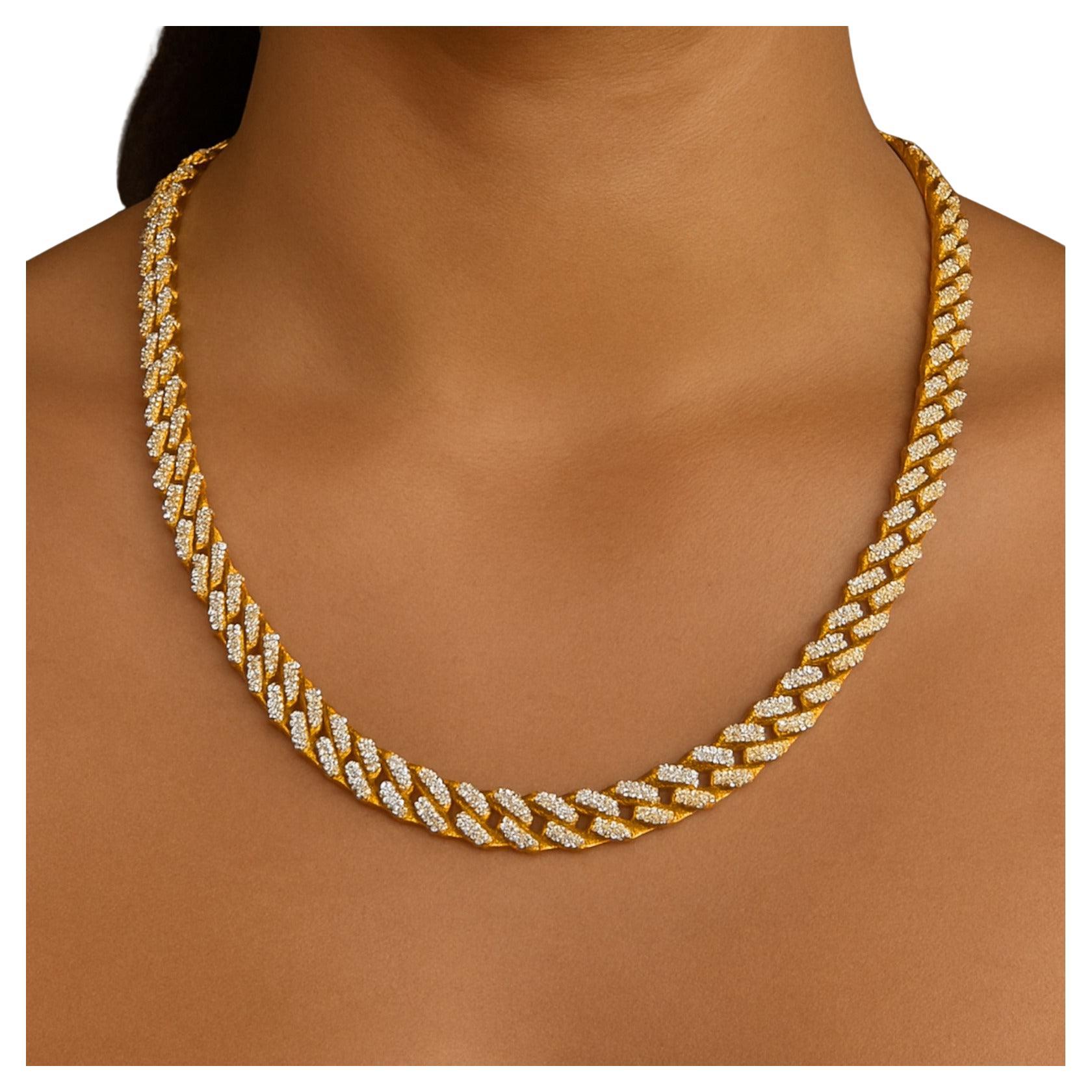 Gelbgold Diamant kubanische Link Kette Halskette - 22 Zentimeter (Zeitgenössisch) im Angebot