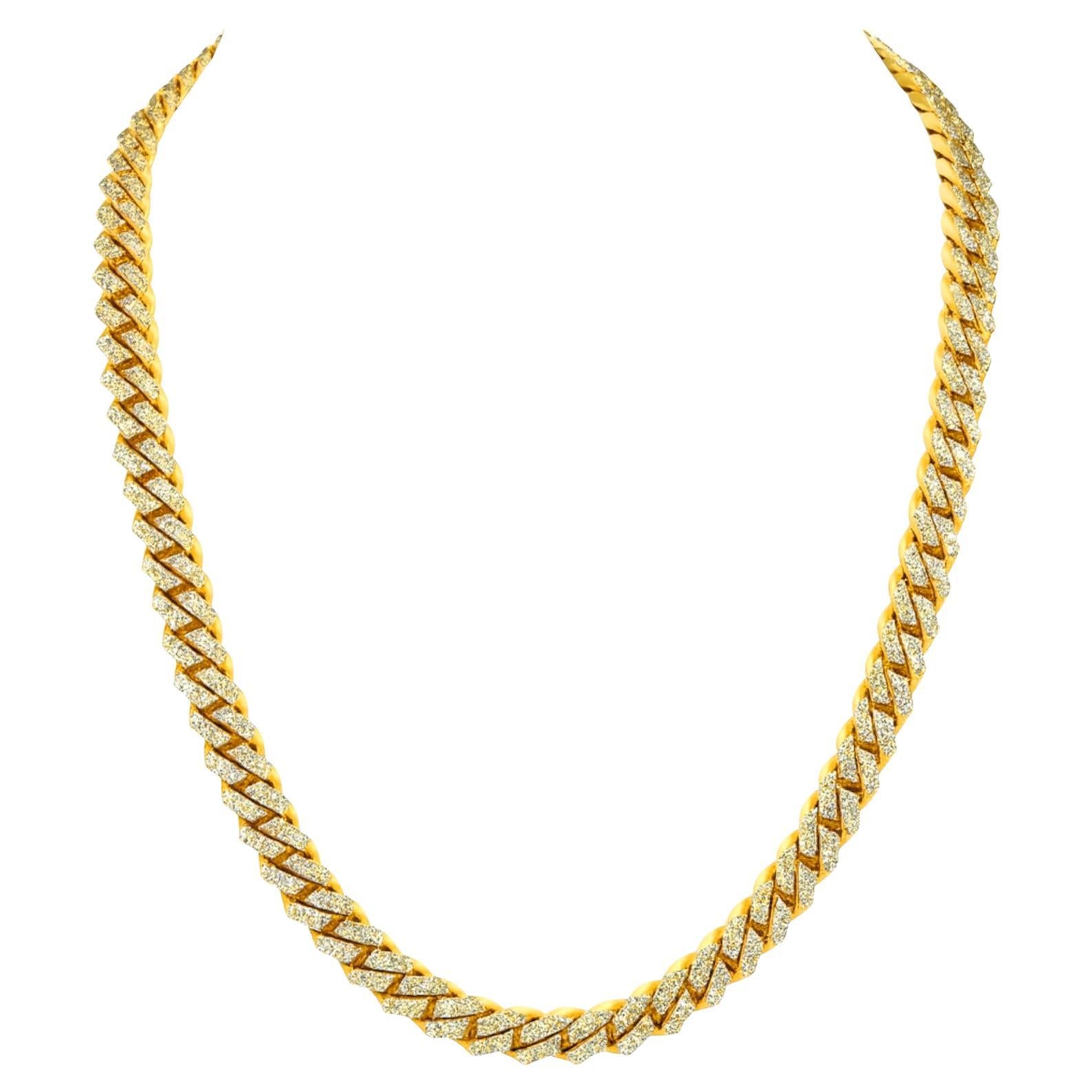 Gelbgold Diamant kubanische Link Kette Halskette - 22 Zentimeter im Angebot