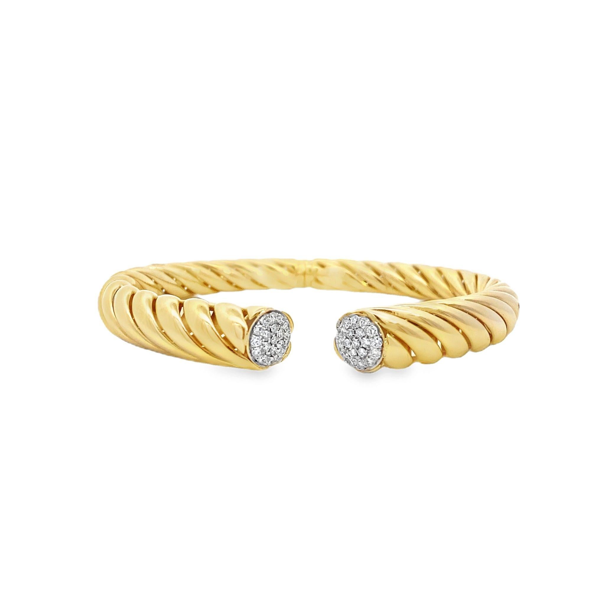 Round Cut Maurice Fine Jewelry - Yellow Gold & Diamond Cuff Bangle For Sale