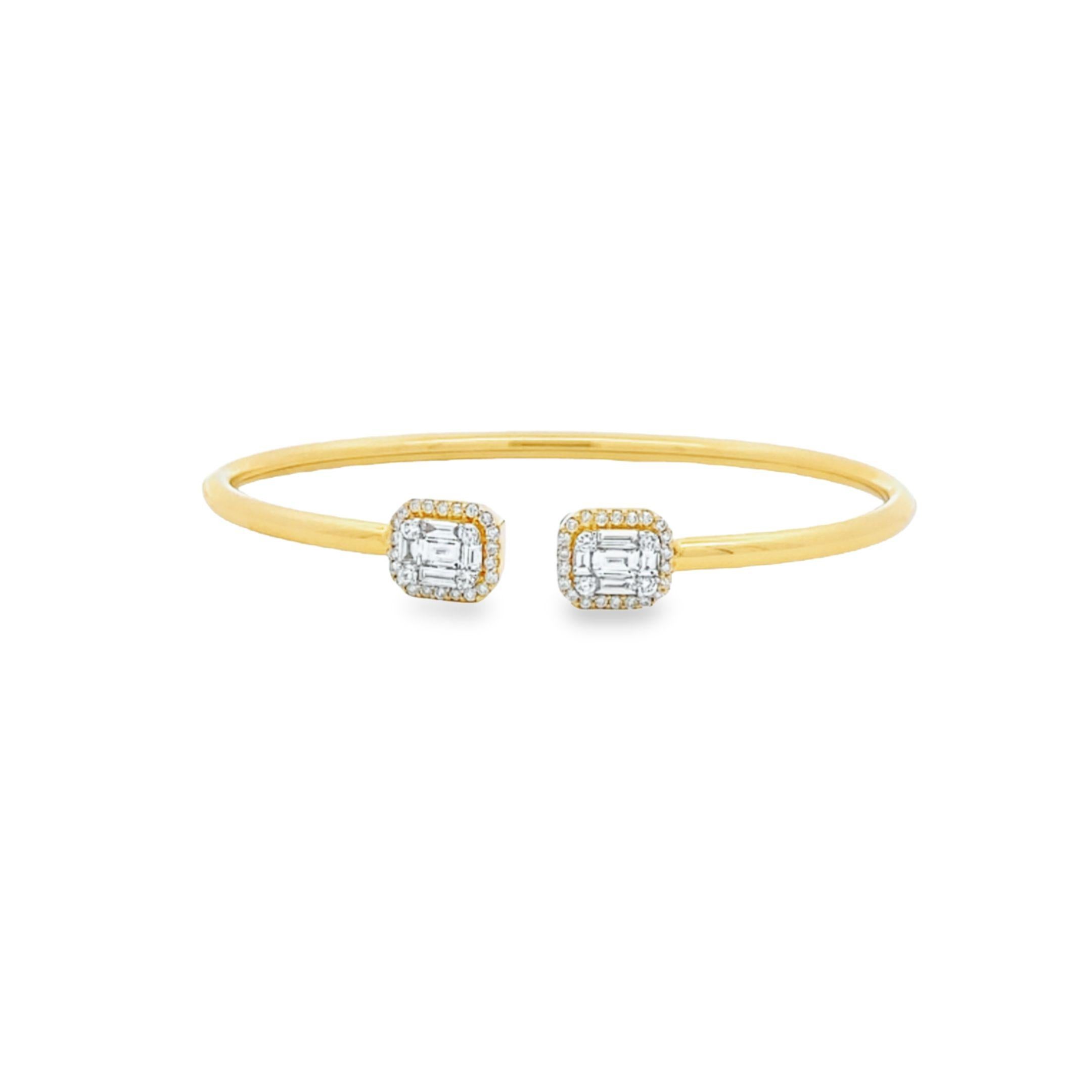 Baguette Cut Maurice Fine Jewelry - Yellow Gold Diamond Cuff Bangle For Sale