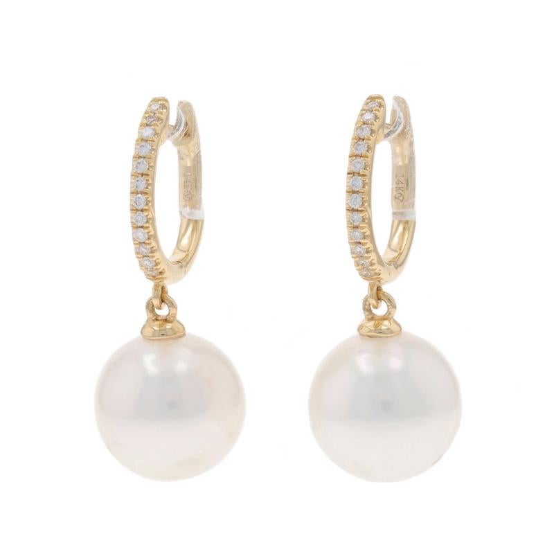 Gelbgold Diamant kultiviert Süßwasserperle Hoop Ohrringe 14k Runde durchbohrt im Zustand „Neu“ im Angebot in Greensboro, NC