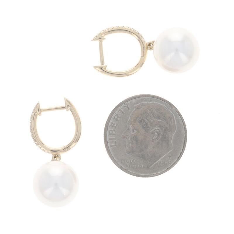 Gelbgold Diamant kultiviert Süßwasserperle Hoop Ohrringe 14k Runde durchbohrt Damen im Angebot