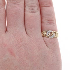 Yellow Gold Diamond Curb Chain Link Band - 10k Single Cut Ring