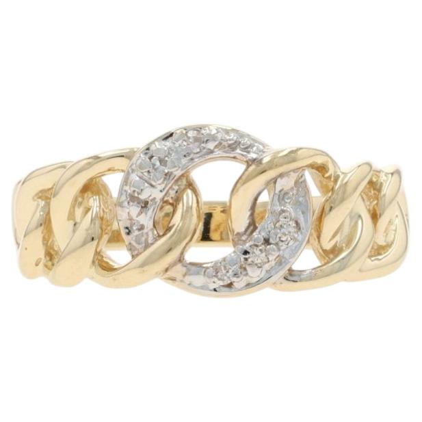 Yellow Gold Diamond Curb Chain Link Band - 10k Single Cut Ring For Sale